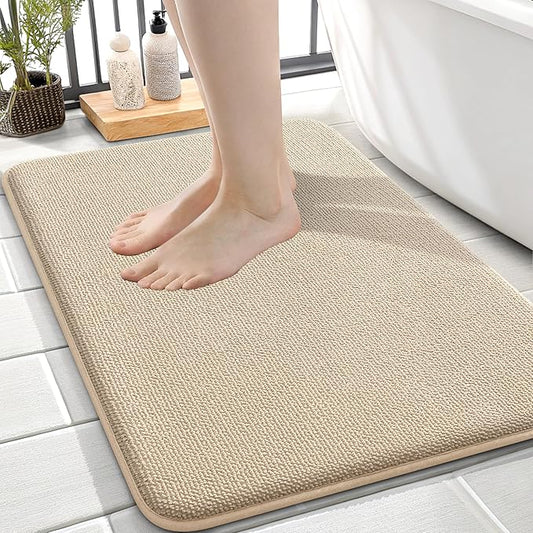 OLANLY Thick Memory Foam Bath Mat Rug 24x16, Extra Soft Absorbent Bathroom Rug, Quick Dry Bath Mats, Non-Slip, Machine Washable Carpet for Bathroom, Tub and Shower, Home Decor Accessories, Beige