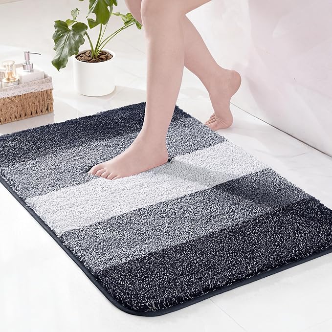 Exclusivo Mezcla Bathroom Rugs Mat 17x24, Extra Soft Non Slip Absorbent Water Microfiber Bath Rugs, Machine Washable Quick Dry Bath Mats for Bathroom Floor, Shower, Home Decor, Gradient Navy Blue