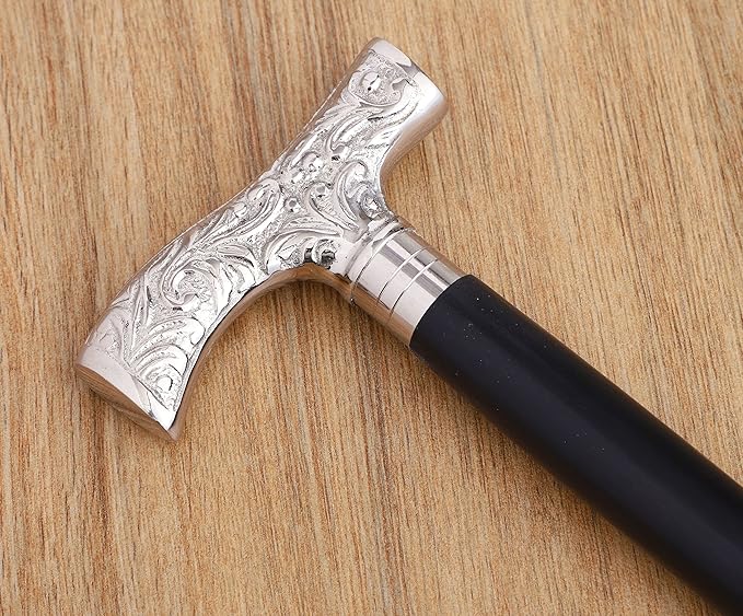 Premium Wooden Walking Cane | Beautiful Silver Plated Solid Brass Handle | Walking Stick & Crutches lacquer Polished Cane for Men and Women