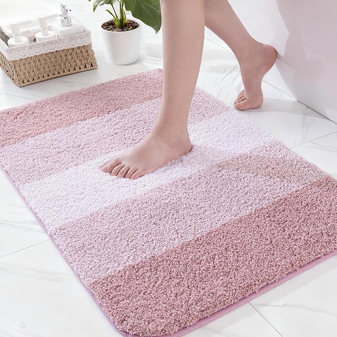 Exclusivo Mezcla Bathroom Rugs Mat 20x30, Extra Soft Non Slip Absorbent Water Microfiber Bath Rugs, Machine Washable Quick Dry Bath Mats for Bathroom Floor, Shower, Home Decor, Gradient Pink