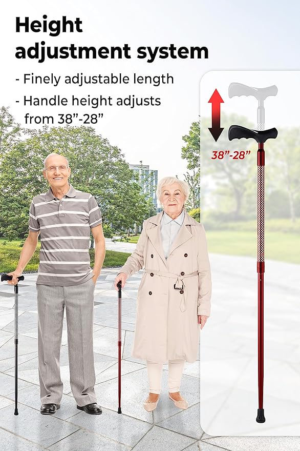 Ergo Walking Cane for Men & Women - Adjustable Foldable Walking Stick (Right-Handed Black Cane)