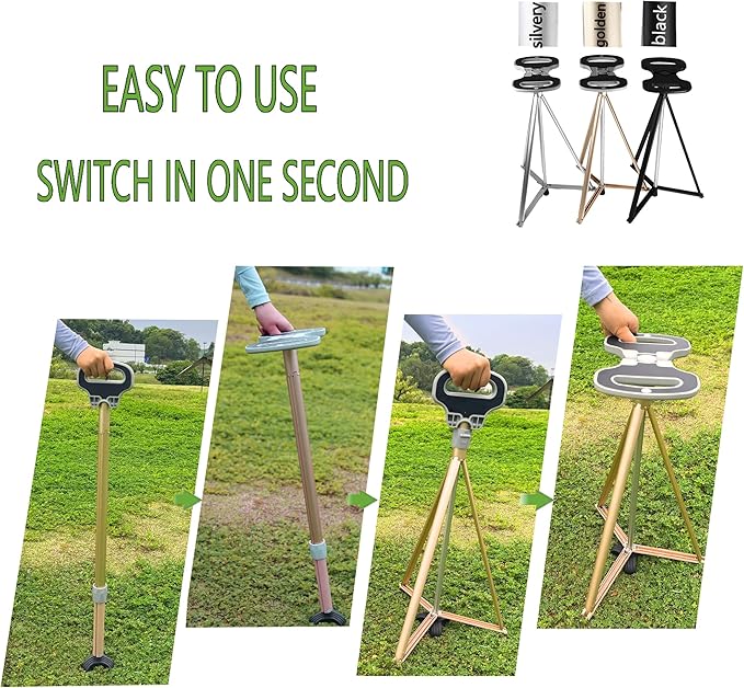 Walking Cane with Seat Folding Lightweight, Portable Cane Seat with Carry Bag, Walking Stick with Seat for Seniors & Adults, Foldable Adjustable Cane Chair for Travel Hiking