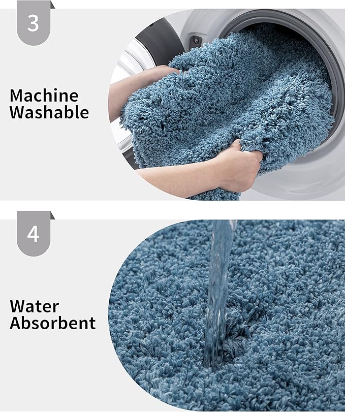 Blue Bathroom Rug 24x36 Non Slip Fluffy Bath Mat for Bathroom Floor Washable Plush Luxury Bath Rug for Tub Soft Shaggy Absorbent Shower Sink Mat