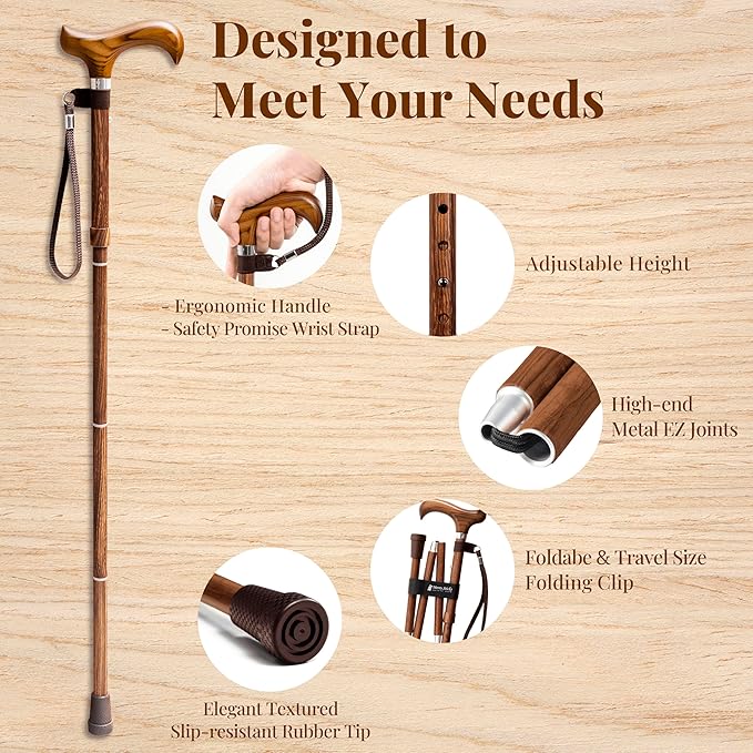 [Combo] Merry Sticks Lightweight Foldable Walking Canes for Women and Men, Adjustable & Collapsible Walking Stick for Seniors, Includes A Cane Bag & A Smart Reflective Cane Holder