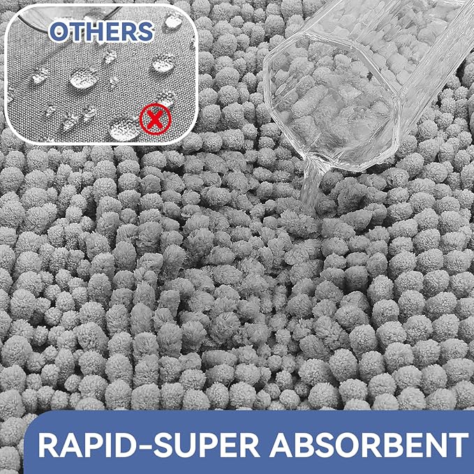 Bcoimo 36"×24" Chenille Bath Mat – Non-Slip with Backing Bath Rug Ultra-Absorbent and Machine Washable Bathroom Mat Quick-Dry Design. Ideal for Bathroom and Tub Areas