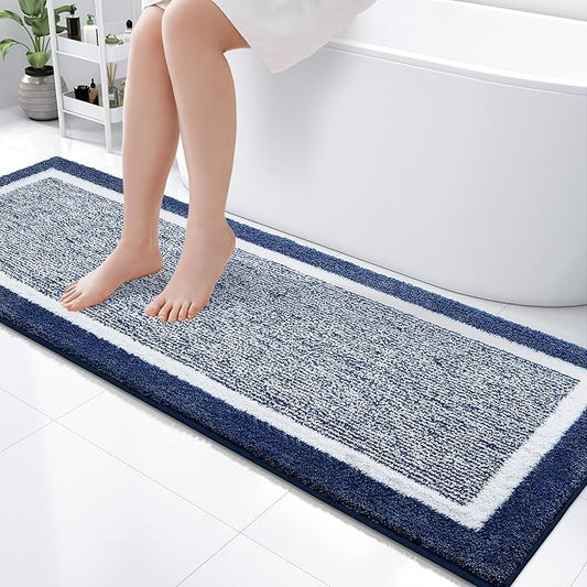 OLANLY Bathroom Rugs 59x20, Extra Soft and Absorbent Microfiber Bath Mat, Non-Slip, Machine Washable, Quick Dry Shaggy Bath Carpet, Suitable for Bathroom Floor, Tub, Shower (Runner, Navy)