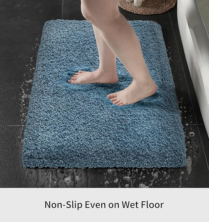 Blue Bathroom Rug 24x36 Non Slip Fluffy Bath Mat for Bathroom Floor Washable Plush Luxury Bath Rug for Tub Soft Shaggy Absorbent Shower Sink Mat
