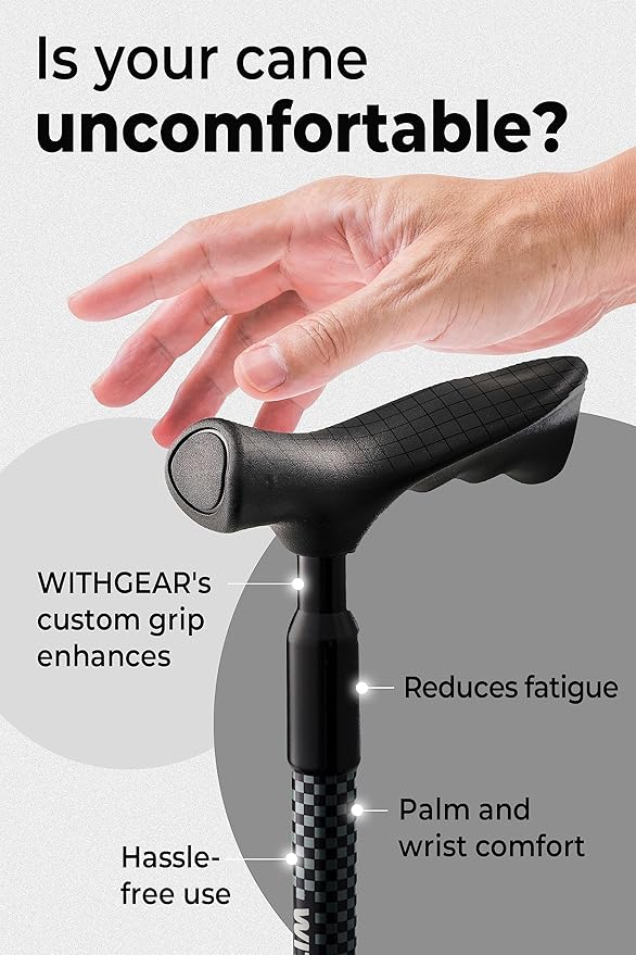 Ergo Walking Cane for Men & Women - Adjustable Foldable Walking Stick (Right-Handed Black Cane)