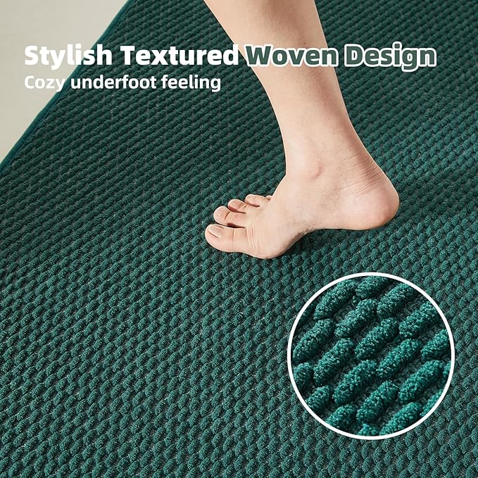 Toilet Rug, Thin Toilet Rugs U Shaped Washable Non Slip Absorbent Quick Dry Low Pile Toilet Mat, Dark Green 20"x24" U Shape