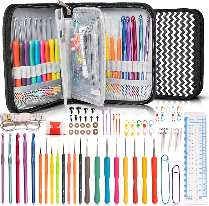 SHAXANO Crochet Hooks Kit with Case, 95-Piece, Ergonomic Crochet Needles Weave Yarn Kits DIY Hand Knitting Art Tools for Beginners and Experienced Crochet Lovers