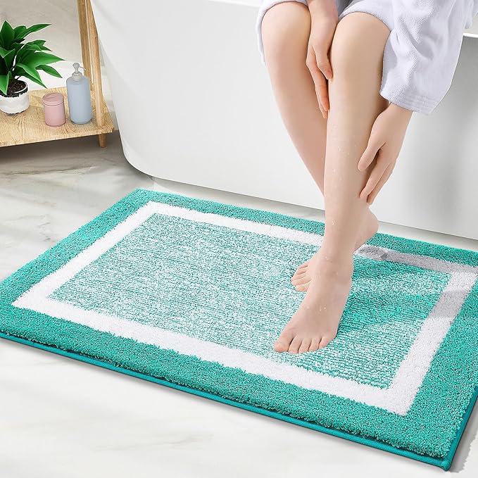 OLANLY Bathroom Rugs 30x20, Extra Soft and Absorbent Microfiber Bath Mat, Non-Slip, Machine Washable, Quick Dry Shaggy Bath Carpet, Suitable for Bathroom Floor, Tub, Shower (Medium, Green)