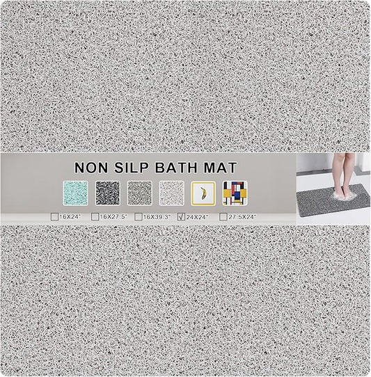 Nonslip Bathtub Mat, Anti Slip Bath Mat 0.6" Extra Thick, Quick Dry Bath Tub Anti Slip Shower Mat, Loofah Non-Slip Bath Mat for Tub Bathroom Pool Kitchen Entryway Home Hotel(Light Gray 24x24)