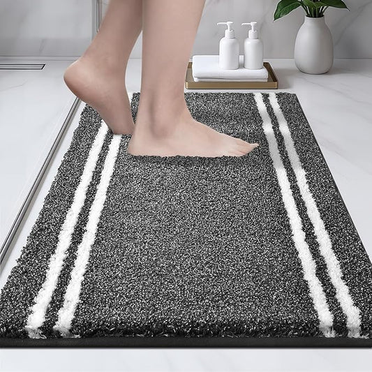 PURRUGS Bathroom Rug Non-Slip Machine Washable 20" x 30", Super Absorbent and Quick Dry Shaggy Microfiber Bath Mat, Extra Soft and Plush Bath Rug for Bathtub, Shower and Sink, Charcoal