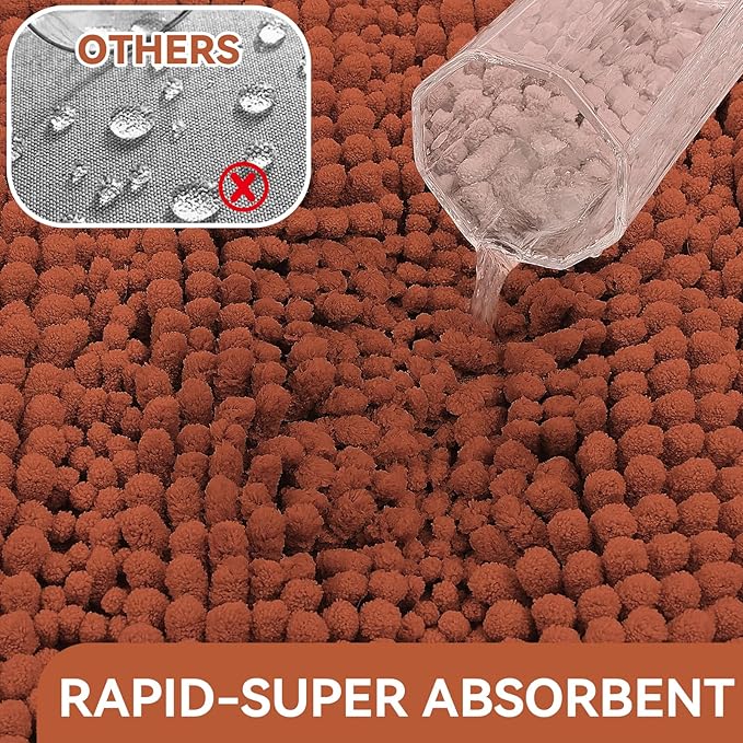 Bcoimo 48"×24" Chenille Bath Mat – Non-Slip with Backing Bath Rug Ultra-Absorbent and Machine Washable Bathroom Mat Quick-Dry Design. Ideal for Bathroom and Tub Areas