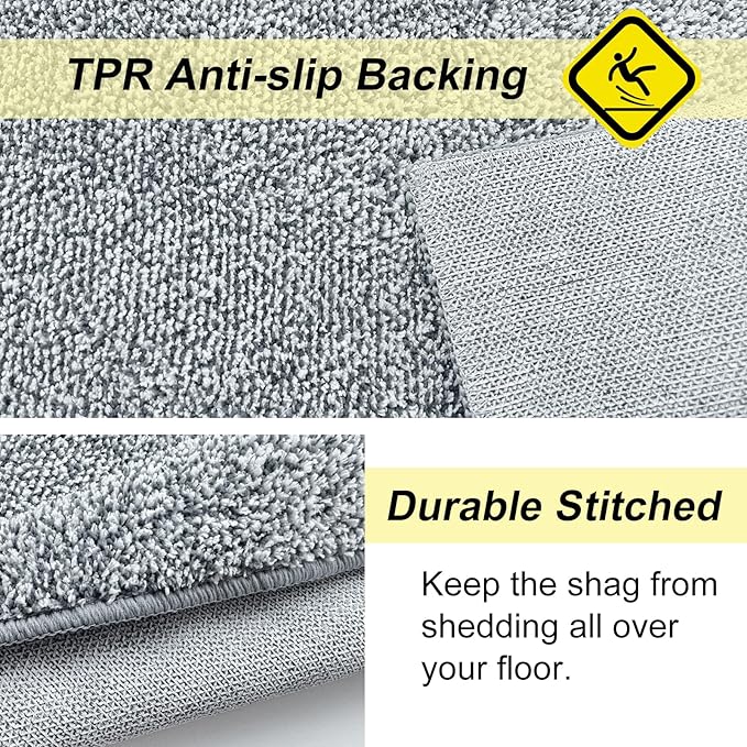 HDFK Bath Mat Runner Non Slip 60x24 Inches Bathroom Rugs 2 Tone Chenille Medium Pile with TPR Backing | Absorbent Solid Light Gray | Long Shower Transition Mats for Tub Side Wet Dry Zone Decor