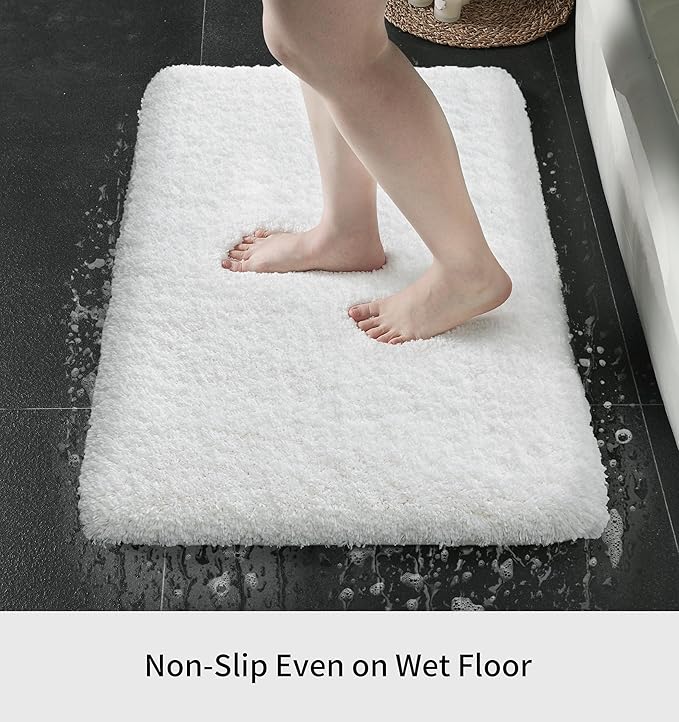 White Bathroom Rugs 24x48 Non Slip Fluffy Bath Mat for Bathroom Floor Washable Plush Luxury Bath Rug for Tub Soft Shaggy Absorbent Shower Sink Mat