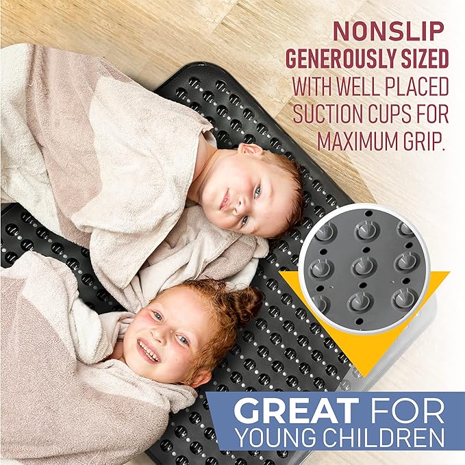 ENKOSI Extra Large Square Non Slip Shower Mat - 31 x 31-inch XL Bathroom Shower Mat - Square Shower Matts for Shower Stall Floors | Secure Suction Cups and Drain Holes (31x31 White)