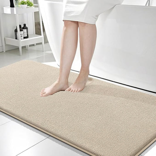 OLANLY Thick Memory Foam Bath Mat Rug 59x24, Extra Soft Absorbent Bathroom Rug, Quick Dry Bath Mats, Non-Slip, Machine Washable Carpet for Bathroom, Tub and Shower, Home Decor Accessories, Beige