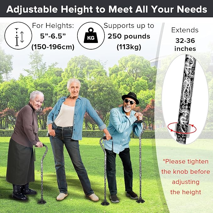 Elegant Walking Cane for Women, Foldable & Adjustable Cane for Seniors with Self-Standing Tip | Lightweight Mobility Aid for Stability & Balance Support