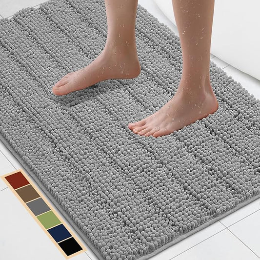 Bcoimo 36"×24" Chenille Bath Mat – Non-Slip with Backing Bath Rug Ultra-Absorbent and Machine Washable Bathroom Mat Quick-Dry Design. Ideal for Bathroom and Tub Areas