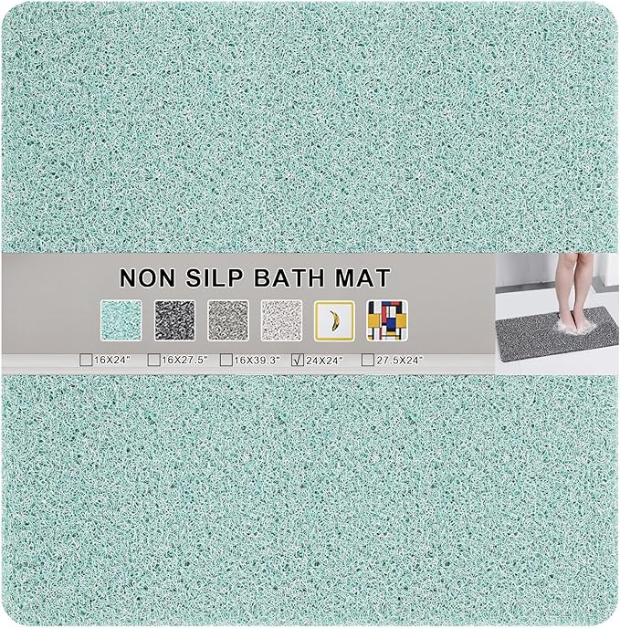 Nonslip Bathtub Mat, Anti Slip Bath Mat 0.6" Extra Thick, Quick Dry Bath Tub Anti Slip Shower Mat, Loofah Non-Slip Bath Mat for Tub Bathroom Pool Kitchen Entryway Home Hotel(Blue 24x24)
