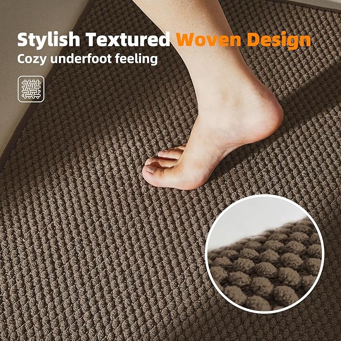 Bathroom Rugs Non Slip Washable, Super Absorbent Thin Bath Mat Quick Dry Low Pile Bathroom Rug, Brown 24"x47"
