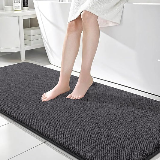 OLANLY Thick Memory Foam Bath Mat Rug 70x24, Extra Soft Absorbent Bathroom Rug, Quick Dry Bath Mats, Non-Slip, Machine Washable Carpet for Bathroom, Tub and Shower, Home Decor Accessories, Dark Grey