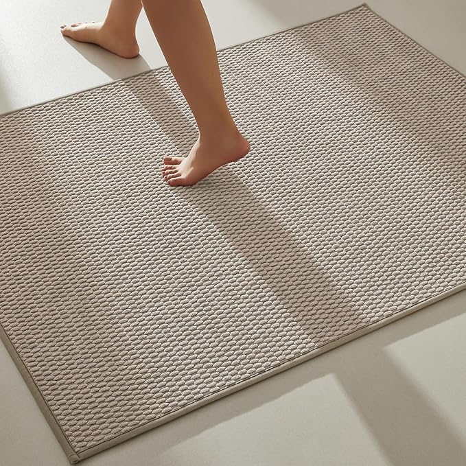 Large Bathroom Rugs Non Slip Washable Bath Rugs Super Absorbent Bathroom Rug Thin Quick Dry Low Pile Bath Mats, Beige 36"x60"