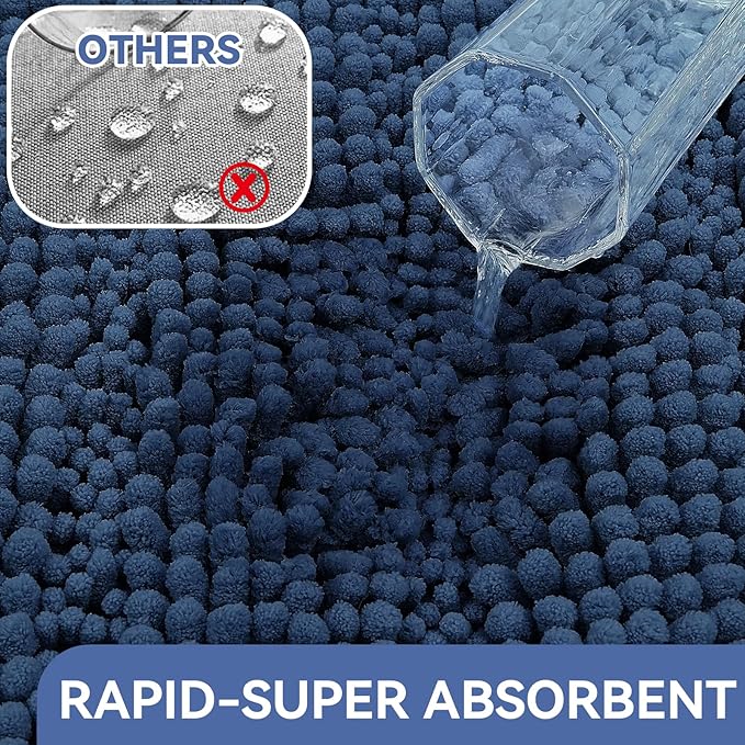 Bcoimo 30"×20" Chenille Bath Mat – Non-Slip with Backing Bath Rug Ultra-Absorbent and Machine Washable Bathroom Mat Quick-Dry Design. Ideal for Bathroom and Tub Areas