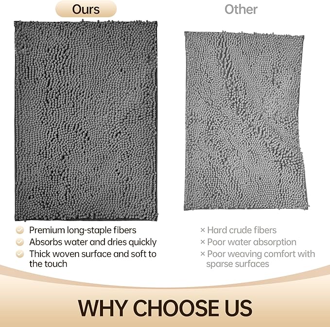 Amyracel Bathroom Rug Mat 24x48, Thick Soft Quick Dry Absorbent Chenille Bath Rug, Rubber Back Non Slip Machine Washable Bath Mat for Bathroom Shower Tub Floor