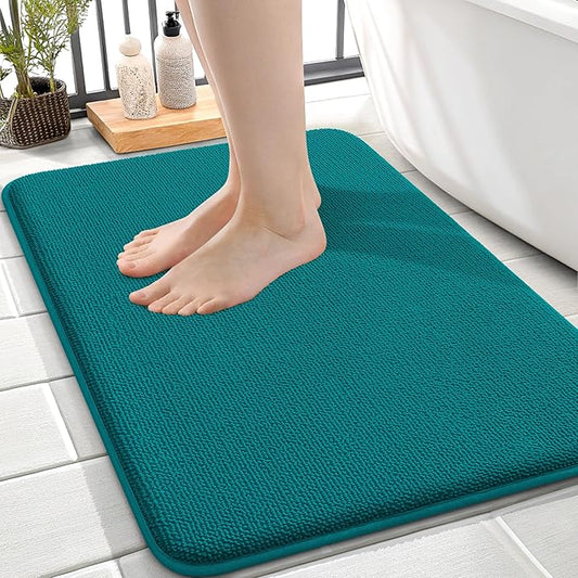 OLANLY Thick Memory Foam Bath Mat Rug 24x16, Extra Soft Absorbent Bathroom Rug, Quick Dry Bath Mats, Non-Slip, Machine Washable Carpet for Bathroom, Tub and Shower, Home Decor Accessories, Deep Lake