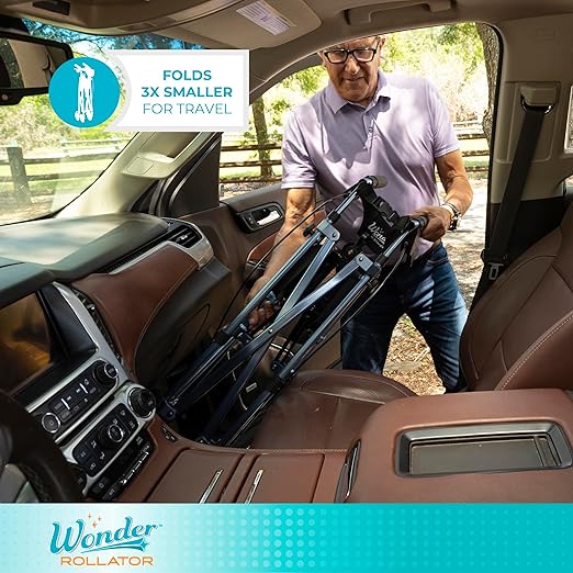 Stander Space Saver Rollator Short, Lightweight Folding Walker with Seat for Juniors & Petite Adults, 4-Wheel Mobility Aid with 6-inch Wheels, Locking Brakes, Padded Seat & Backrest, Sport Red