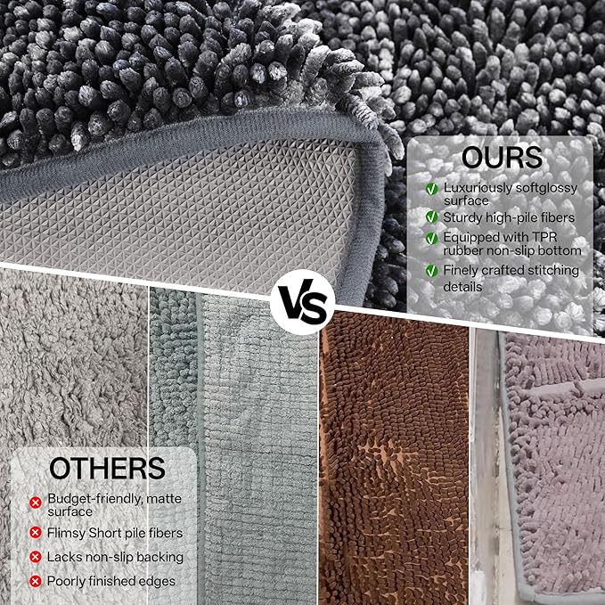 Bathroom Rug Mat 36x48, Thick Soft Chenille Bath Rug Washable, Quick Dry Absorbent Non Slip Bath Mat with Rubber Backing for Bathtub Shower Floor