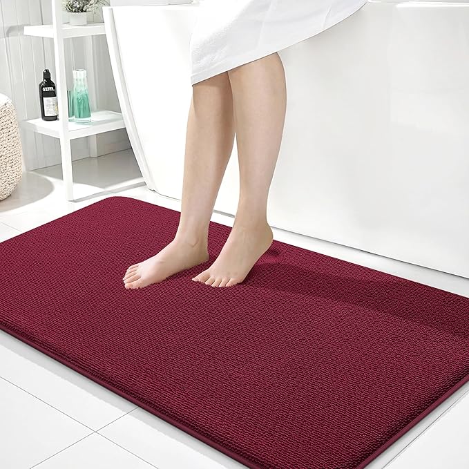 OLANLY Thick Memory Foam Bath Mat Rug 44x24, Extra Soft Absorbent Bathroom Rug, Quick Dry Bath Mats, Non-Slip, Machine Washable Carpet for Bathroom, Tub and Shower, Home Decor Accessories, Burgundy
