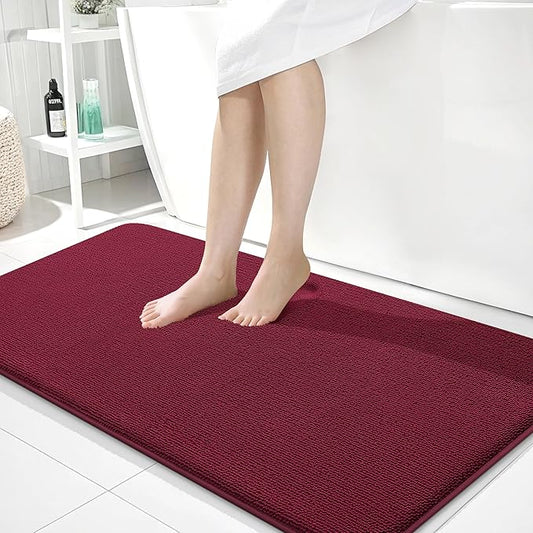OLANLY Thick Memory Foam Bath Mat Rug 44x24, Extra Soft Absorbent Bathroom Rug, Quick Dry Bath Mats, Non-Slip, Machine Washable Carpet for Bathroom, Tub and Shower, Home Decor Accessories, Burgundy