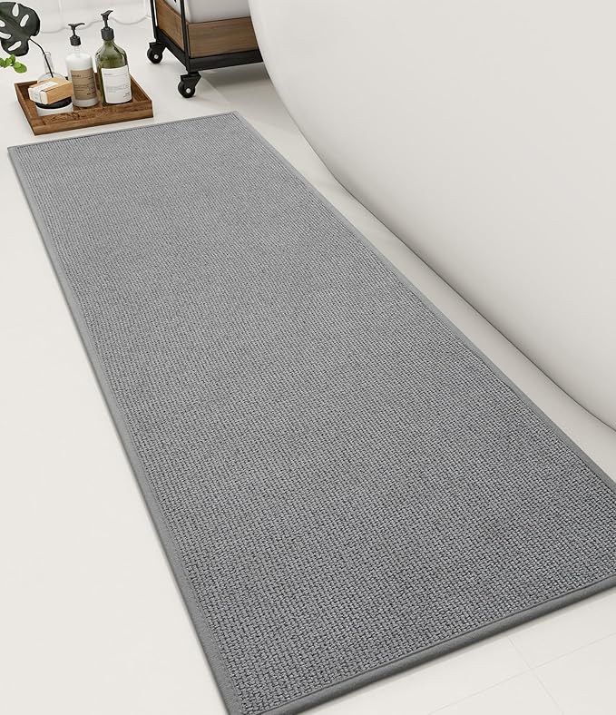 YIHOUSE Bathroom Rugs Mat 16x47, Non Slip Quick Dry Bath Mats for Bathroom Absorbent Ultra Thin Bath Rugs Machine Washable Fit Under Door for Sink, Cabinet, Laundry (Grey, 16"x47")
