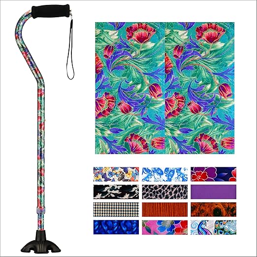Nova Joy Designer Offset Quad Cane for Seniors - Unisex Adjustable Lightweight Walking Aid with Foam Handle, Wrist Strap and Anti-Rattle Lock - Essential Mobility Support - Canterbury