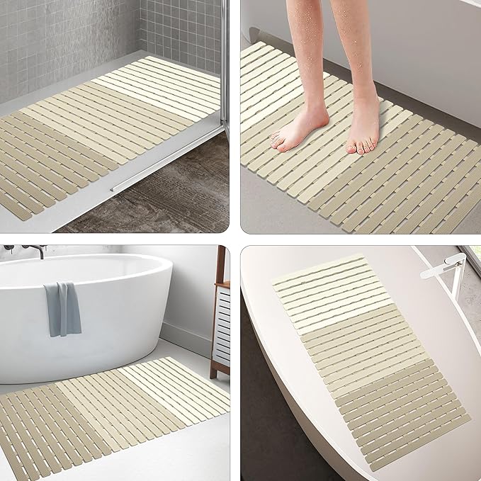 MBOSS Bath Tub Shower Mat Non Slip Bathtub Mats for Bathroom Shower Floor Mat Bath Mats for Shower Tub Anti Slip Shower Mat with Drain Hole and Large Suction Cups