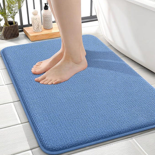 OLANLY Thick Memory Foam Bath Mat Rug 24x16, Extra Soft Absorbent Bathroom Rug, Quick Dry Bath Mat, Non-Slip, Machine Washable Carpet for Floor, Tub and Shower, Home Decor Accessories, Cornflower Blue
