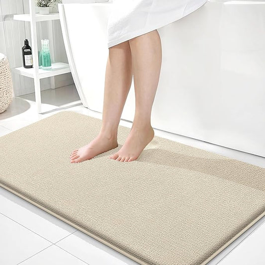 OLANLY Thick Memory Foam Bath Mat Rug 44x24, Extra Soft Absorbent Bathroom Rug, Quick Dry Bath Mats, Non-Slip, Machine Washable Carpet for Bathroom, Tub and Shower, Home Decor Accessories, Sand