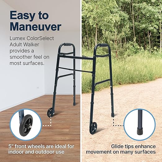 Lumex ColorSelect Walkers for Seniors, Rolling & Folding Adult Walker with Wheels, Black