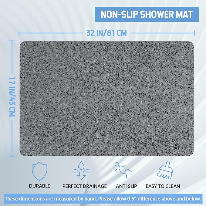 Non Slip Bathtub Mat, Anti Slip Shower Mat, Quick Drying Bath Tub Mats, Foot Scrubber Mat, Anti Slip Mat for Tub, Floor, Bathroom, Home, Kitchen, Hotel (Grey 32"x17")
