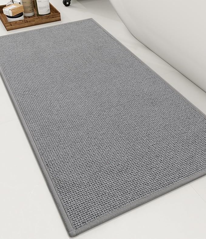 YIHOUSE Bathroom Rugs Mat 16x32, Non Slip Quick Dry Bath Mats for Bathroom Absorbent Ultra Thin Bath Rugs Machine Washable Fit Under Door for Sink, Cabinet, Laundry (Grey, 16"x32")