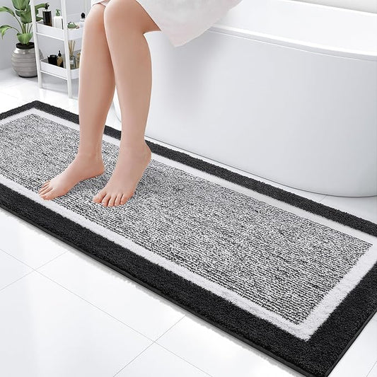 OLANLY Bathroom Rugs 59x20, Extra Soft and Absorbent Microfiber Bath Mat, Non-Slip, Machine Washable, Quick Dry Shaggy Bath Carpet, Suitable for Bathroom Floor, Tub, Shower (Runner, Black)