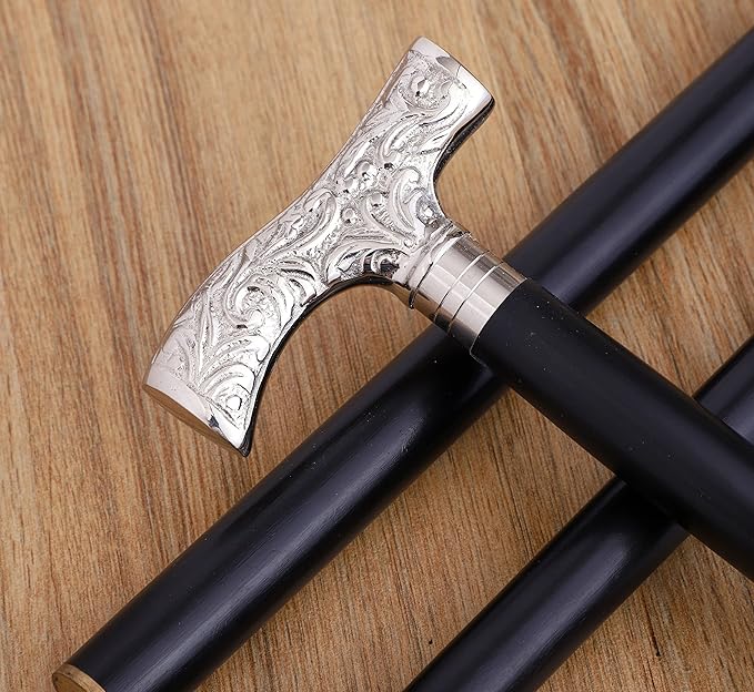 Premium Wooden Walking Cane | Beautiful Silver Plated Solid Brass Handle | Walking Stick & Crutches lacquer Polished Cane for Men and Women