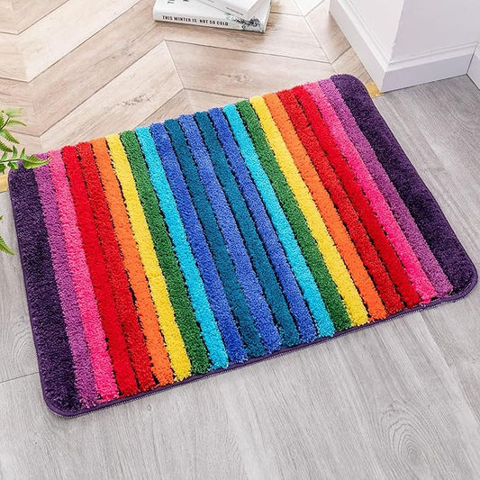 NIENLCIP Rainbow Bath Mat Colorful Striped Floor Bathroom Rugs Super Soft and Absorbent Microfiber Plush Bath Rugs with Non-Slip Backing for Bathroom Machine Washable 19"X27"