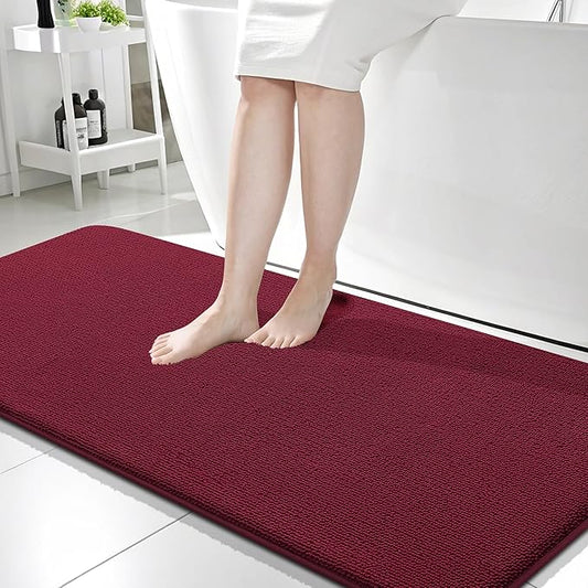 OLANLY Thick Memory Foam Bath Mat Rug 59x24, Extra Soft Absorbent Bathroom Rug, Quick Dry Bath Mats, Non-Slip, Machine Washable Carpet for Bathroom, Tub and Shower, Home Decor Accessories, Burgundy