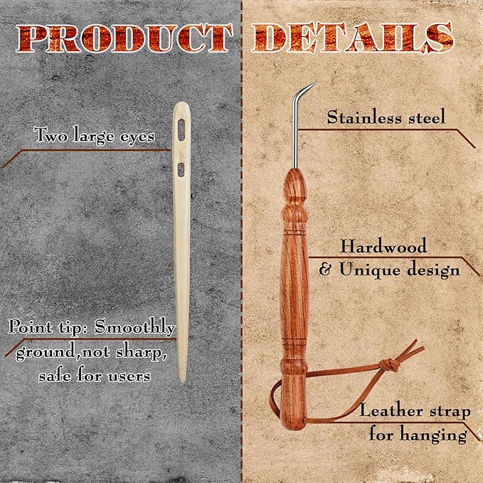 Savina Set 2 Knitting Loom Hook & Bone Nalbinding Needle - Multipurpose Weaving/Knitting/Stitching Needles for DIY & Crochet