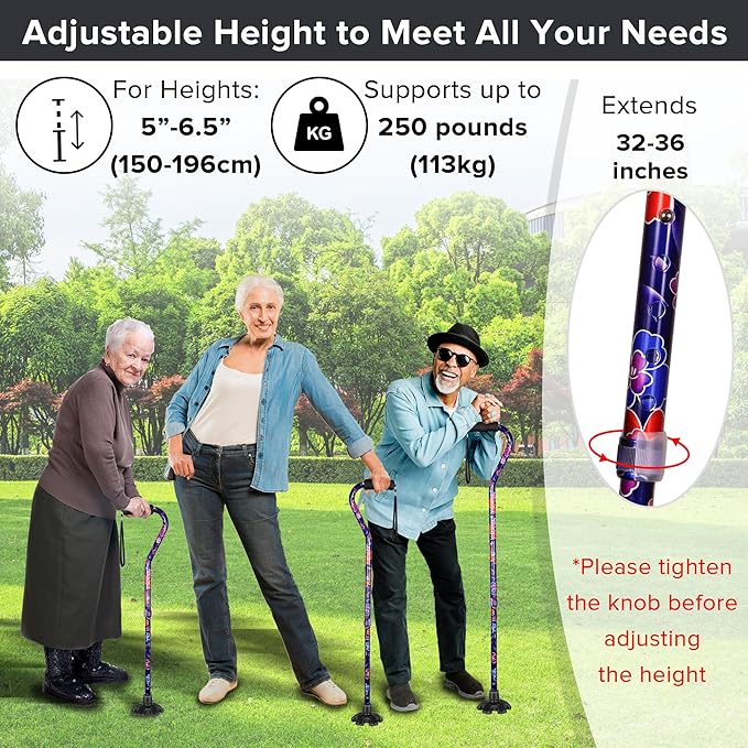 Elegant Walking Cane for Women, Foldable & Adjustable Cane for Seniors with Self-Standing Tip | Lightweight Mobility Aid for Stability & Balance Support
