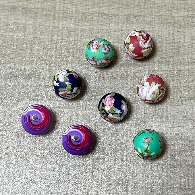 SPANSEE 8 PCS Round Ball Flower Print Stitch Stoppers, Knitting Needle Point Protectors, Stitch Holders for Knitting, Knitting Needle Caps, Knitting Supplies fit Size 2.5-13 (3mm-9mm) Needles